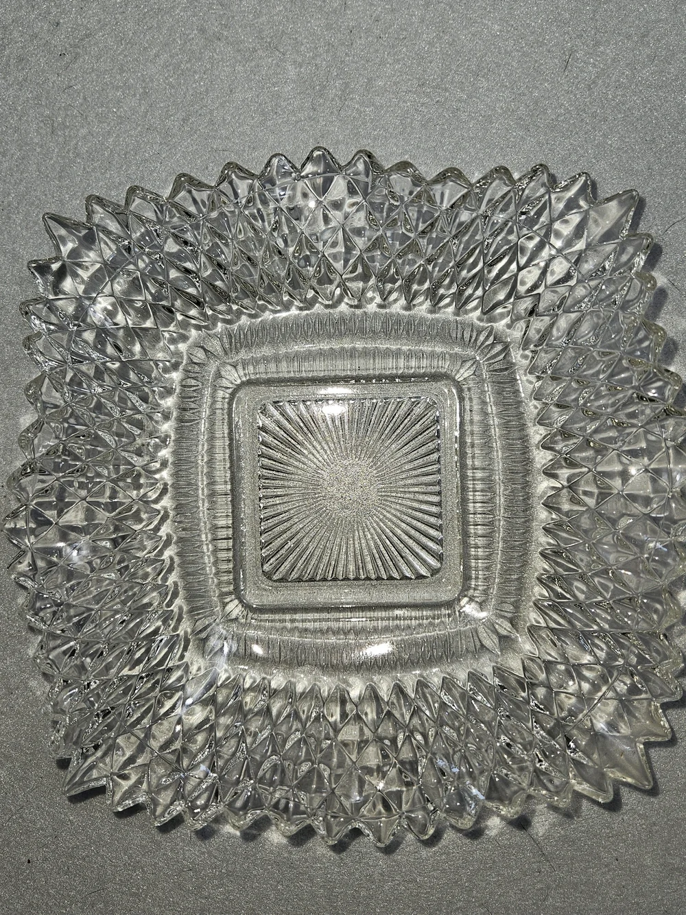 Vintage Indiana Glass Diamond Point Sunburst Square Bowls Set